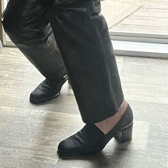 VTG 90s Gothic chic Italian square toe black fabric & leather chunky heels • 7.5 - Picture 16 of 16